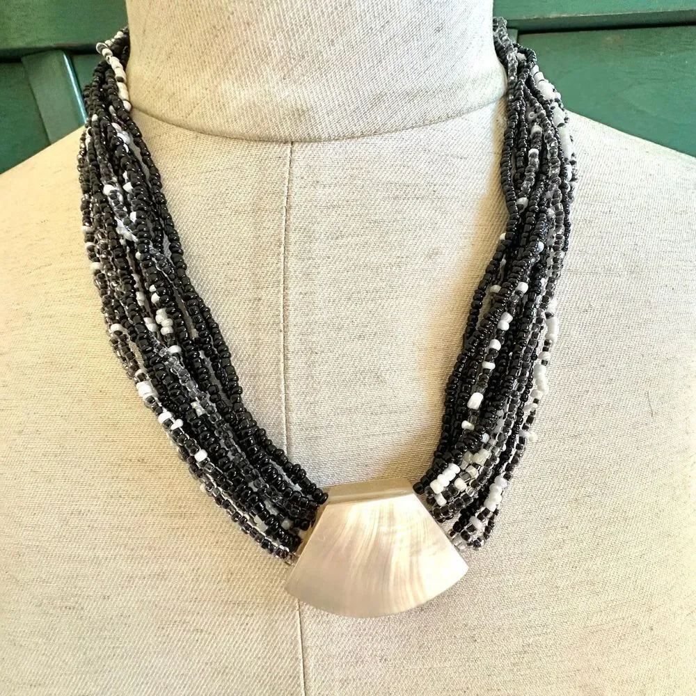 Black and white multi strand necklace